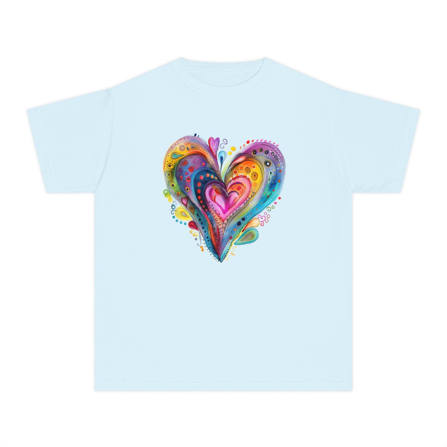 Youth Tee — Colorful Watercolor Heart Graphic Kids T-Shirt