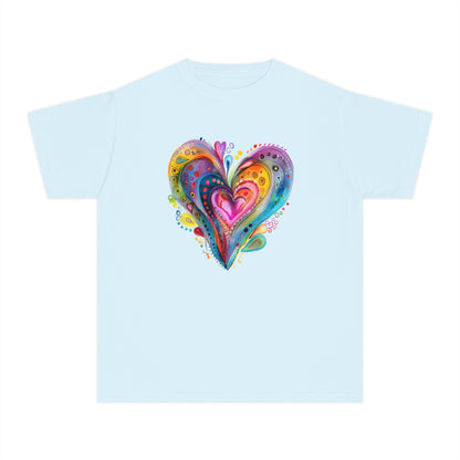 Youth Tee — Colorful Watercolor Heart Graphic Kids T-Shirt