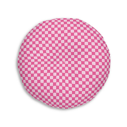 Pink Checked Tufted Floor Pillow, Round