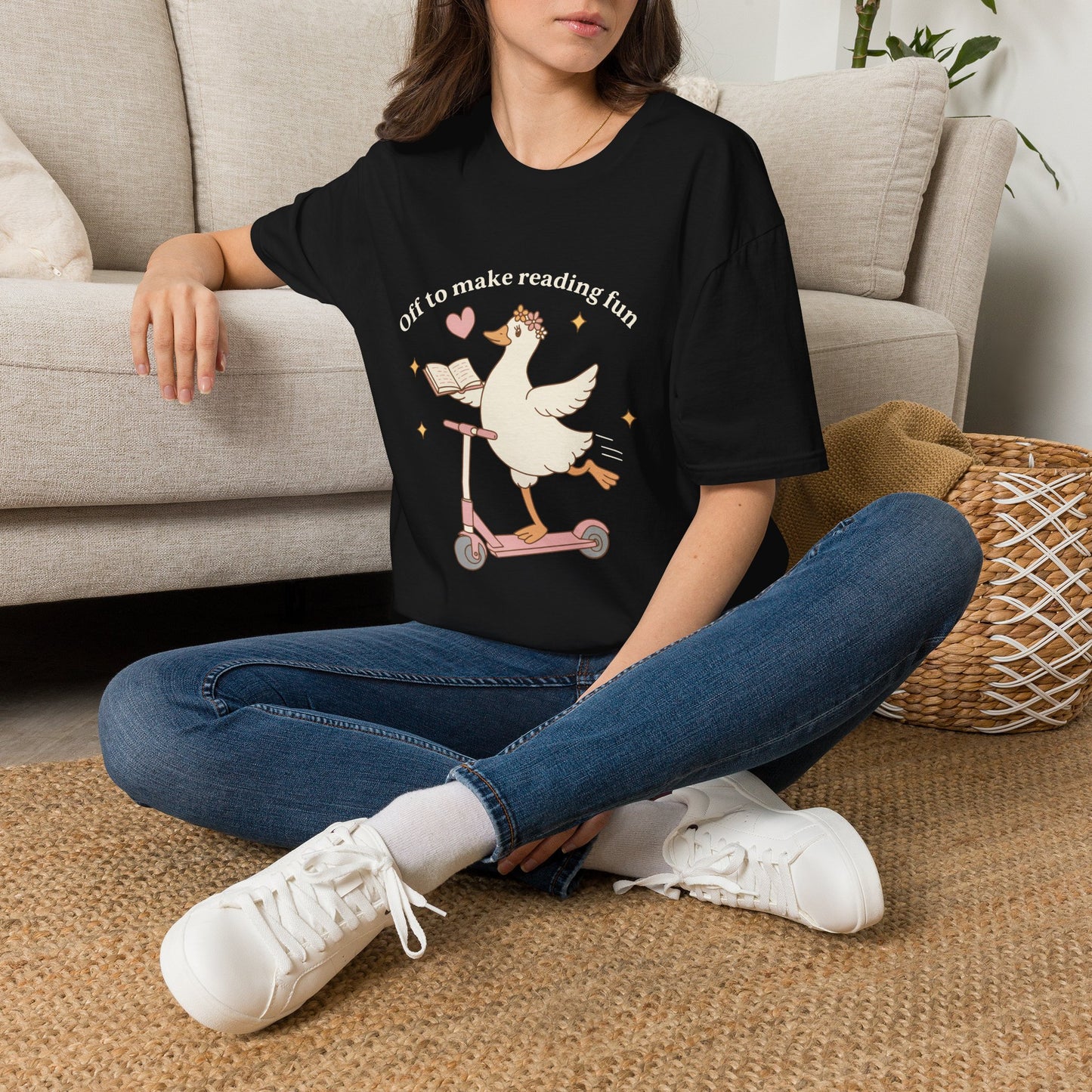 Reading Goose T‑Shirt — "Off to Make Reading Fun" Cute Book Lover Tee