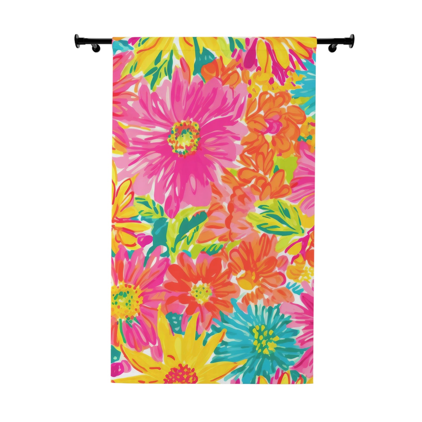 Hot Pink Floral Window Curtains (1 Piece)