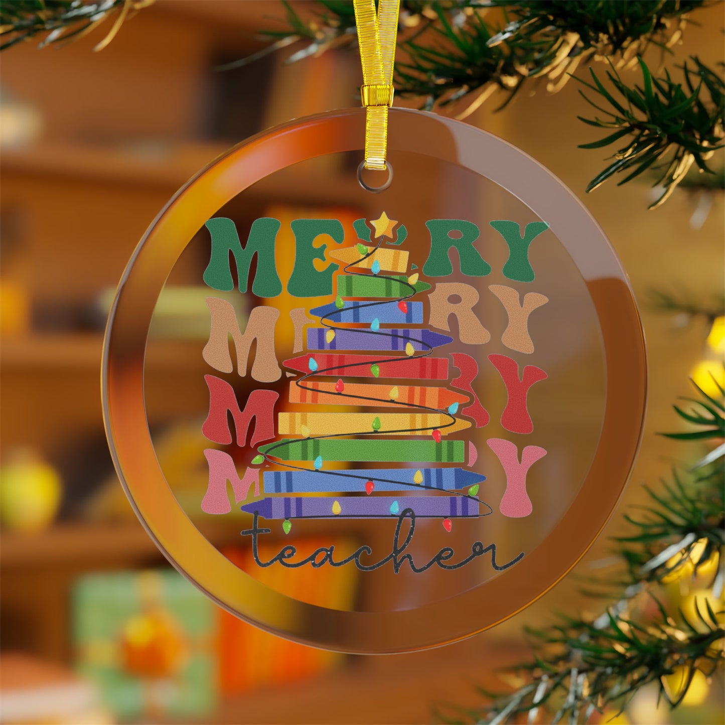 Merry Teacher Glass Ornaments