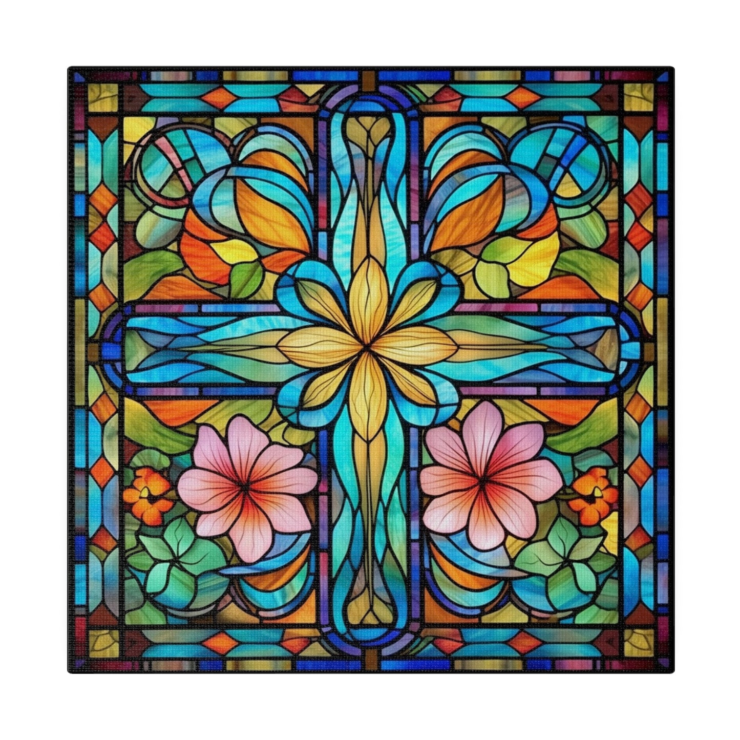 Stained Glass Cross Wall Art Matte Canvas