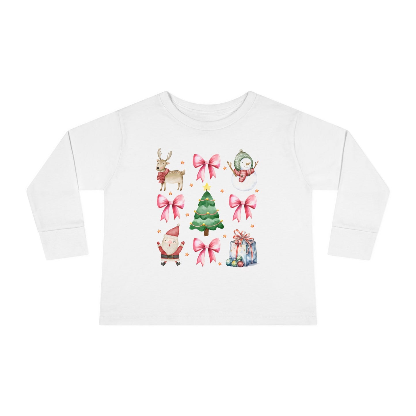 Christmas Watercolor Coquette Toddler Long Sleeve Tee