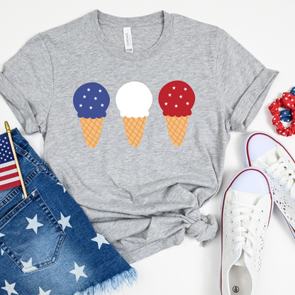 Red White and Blue Ice Cream Cone 4th of July Unisex Oversized Boxy Tee