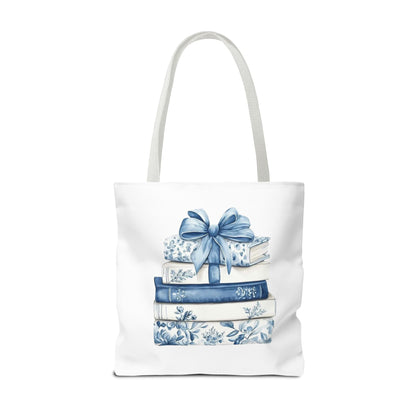 Blue Floral Book Stack Tote Bag