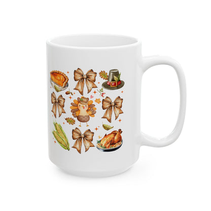 Thanksgiving Coquette Ceramic Mug, (11oz, 15oz)