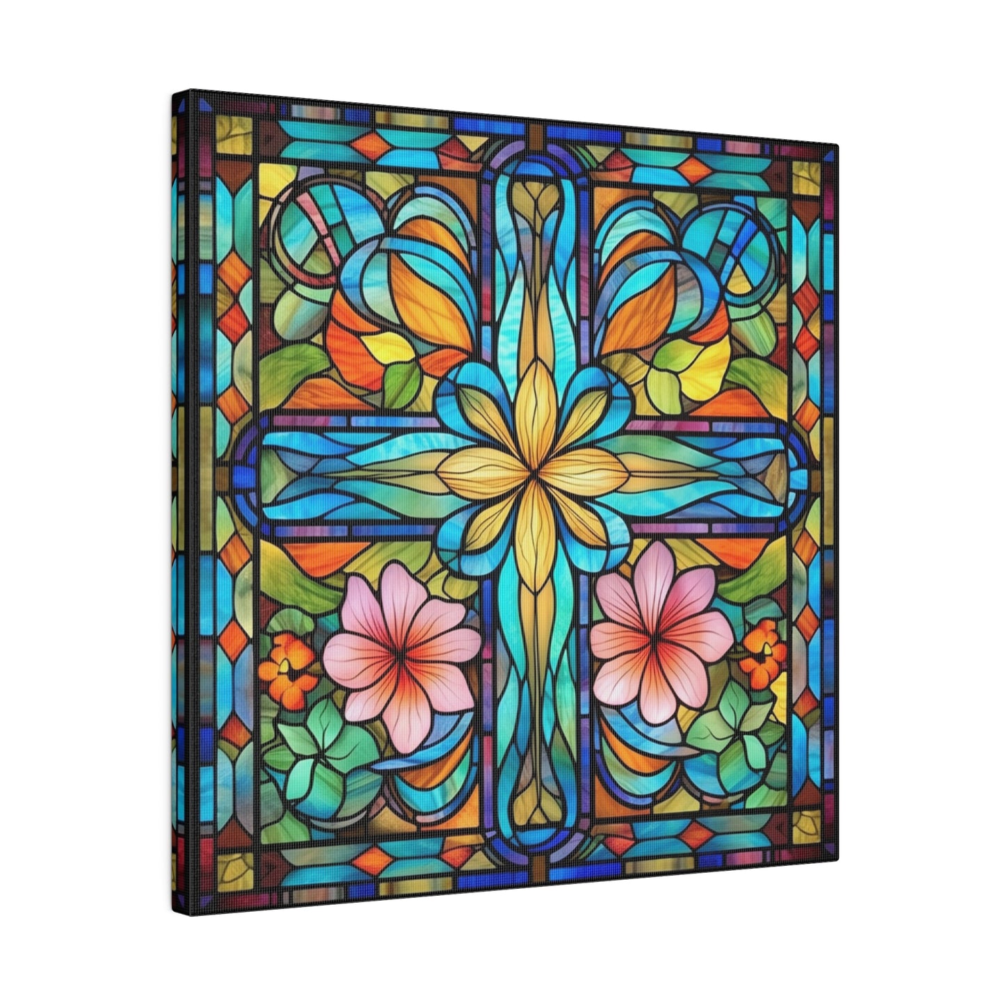 Stained Glass Cross Wall Art Matte Canvas