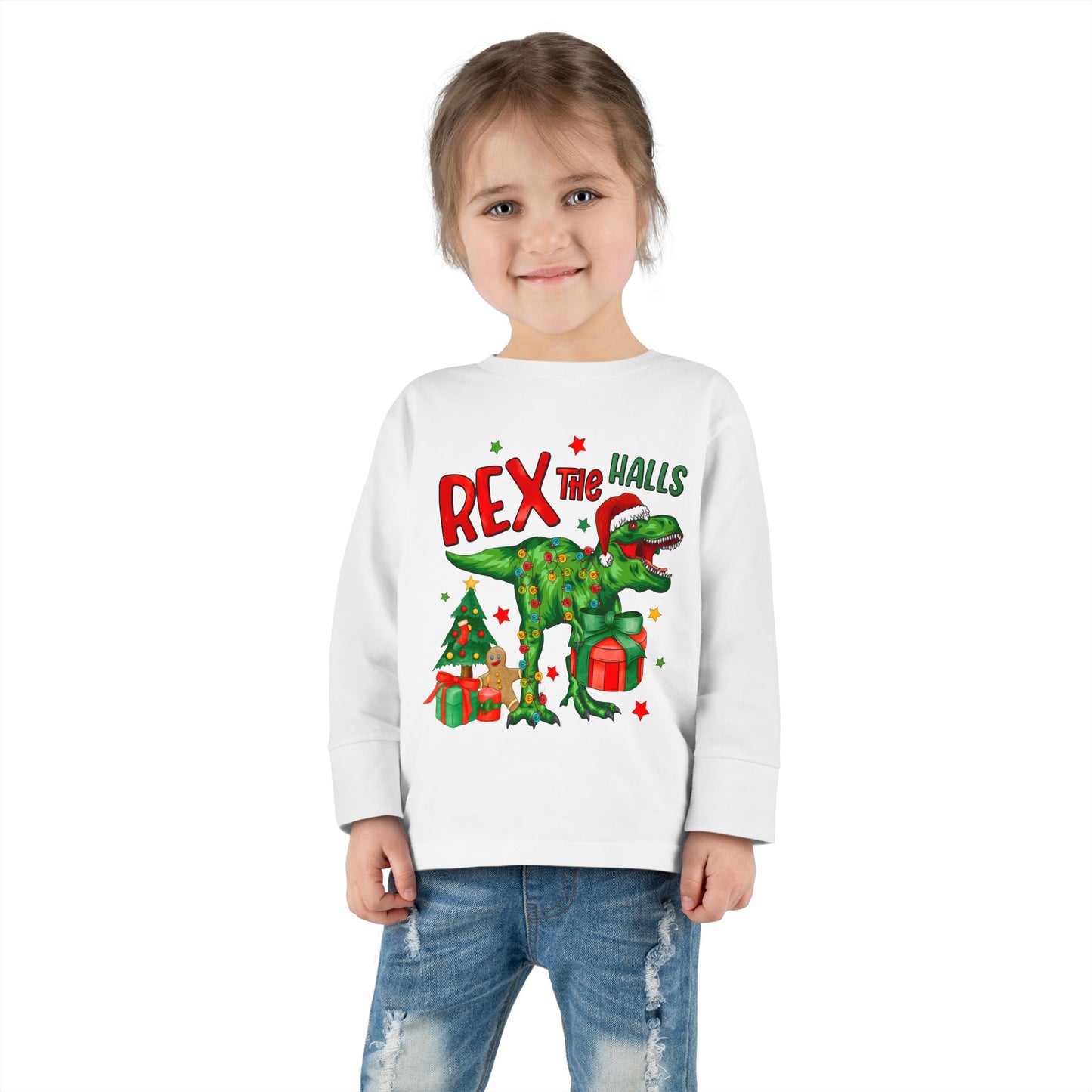 Rex the Halls Christmas Toddler Long Sleeve Tee