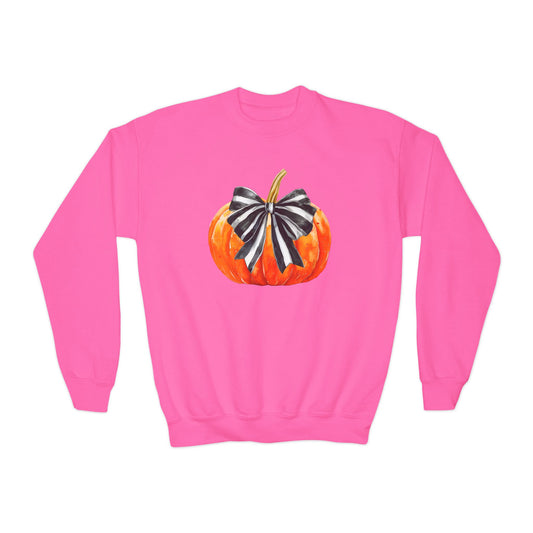 Coquette Pumpkin Halloween Youth Crewneck Sweatshirt