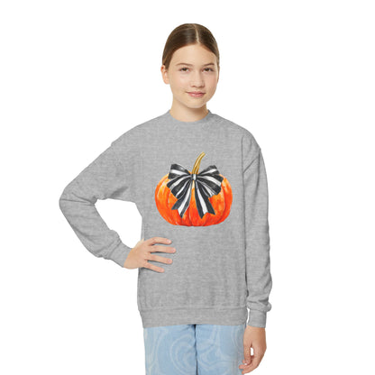 Coquette Pumpkin Halloween Youth Crewneck Sweatshirt