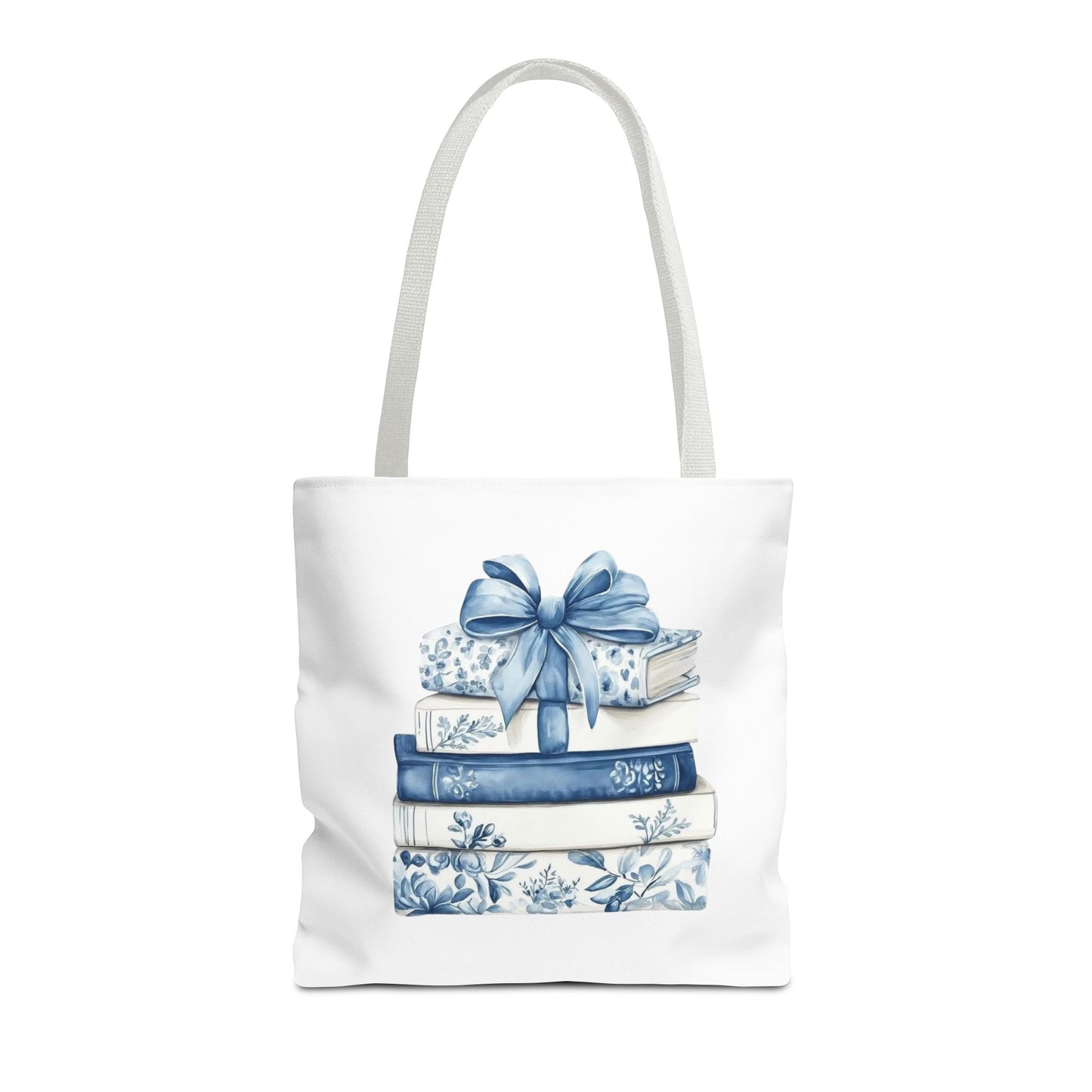 Blue Floral Book Stack Tote Bag