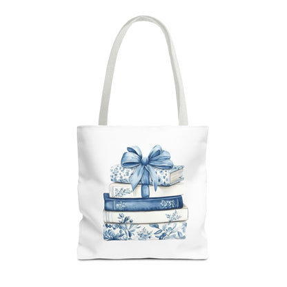 Blue Floral Book Stack Tote Bag