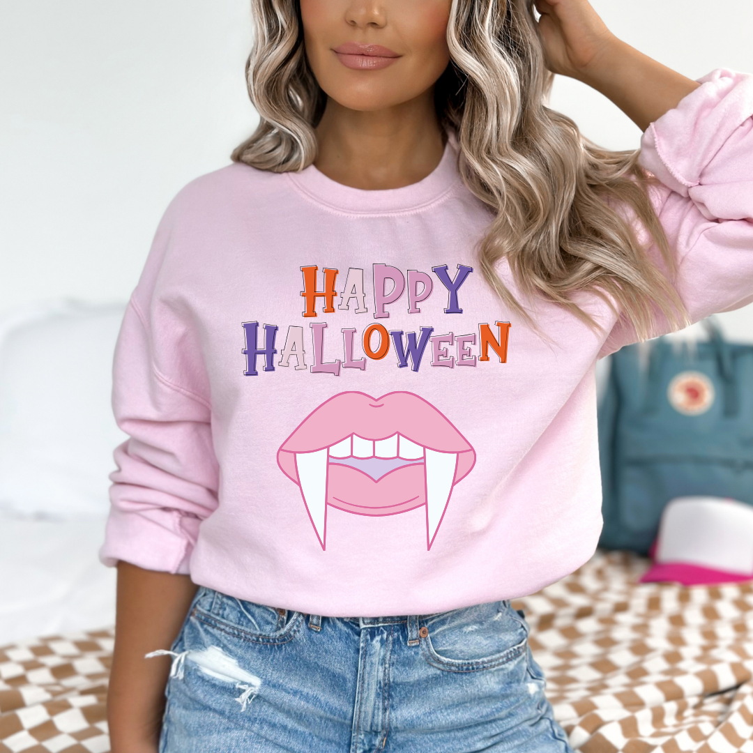 Happy Halloween Pink Fangs Sweatshirt