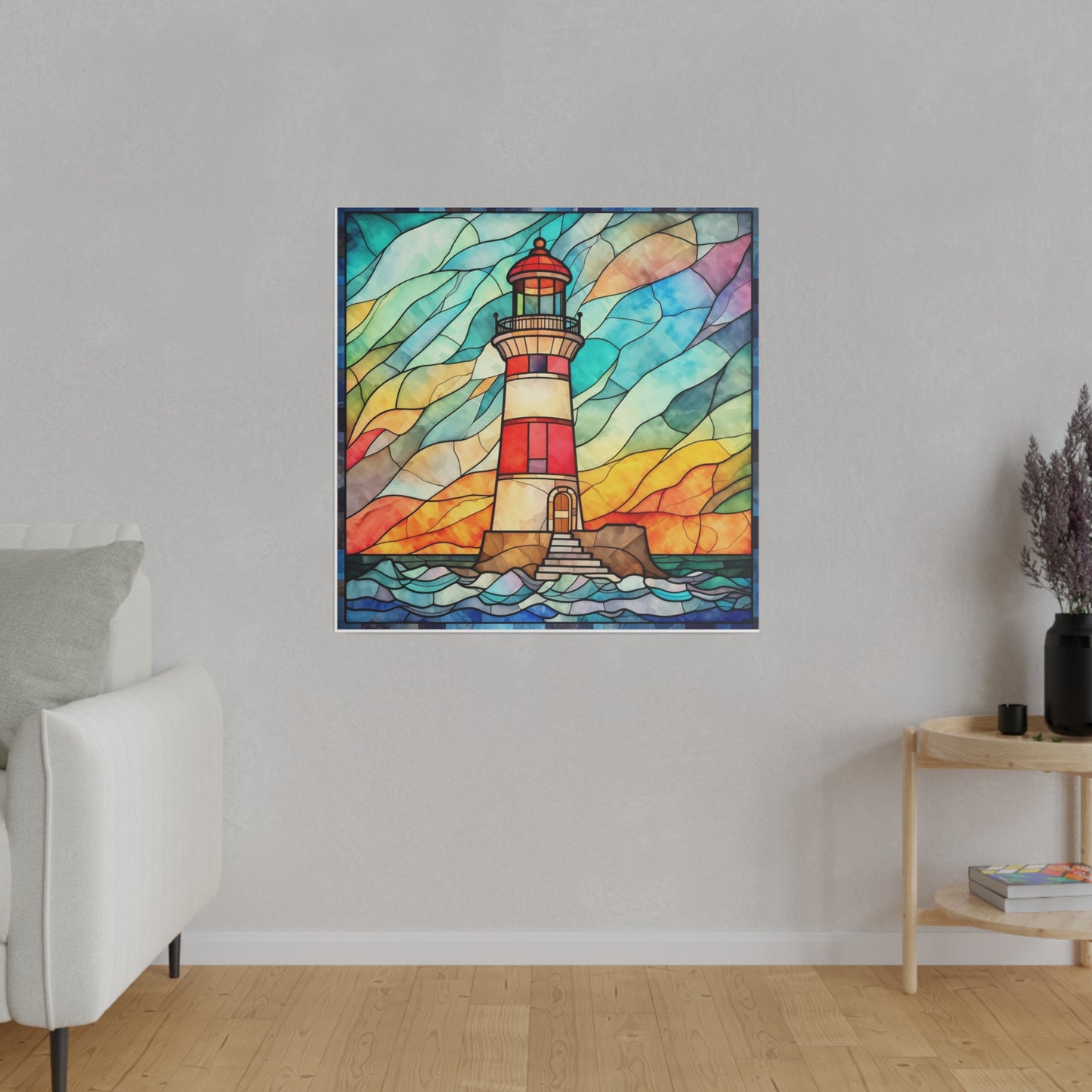 Stained Glass Lighthouse Wall Art Matte Canvas