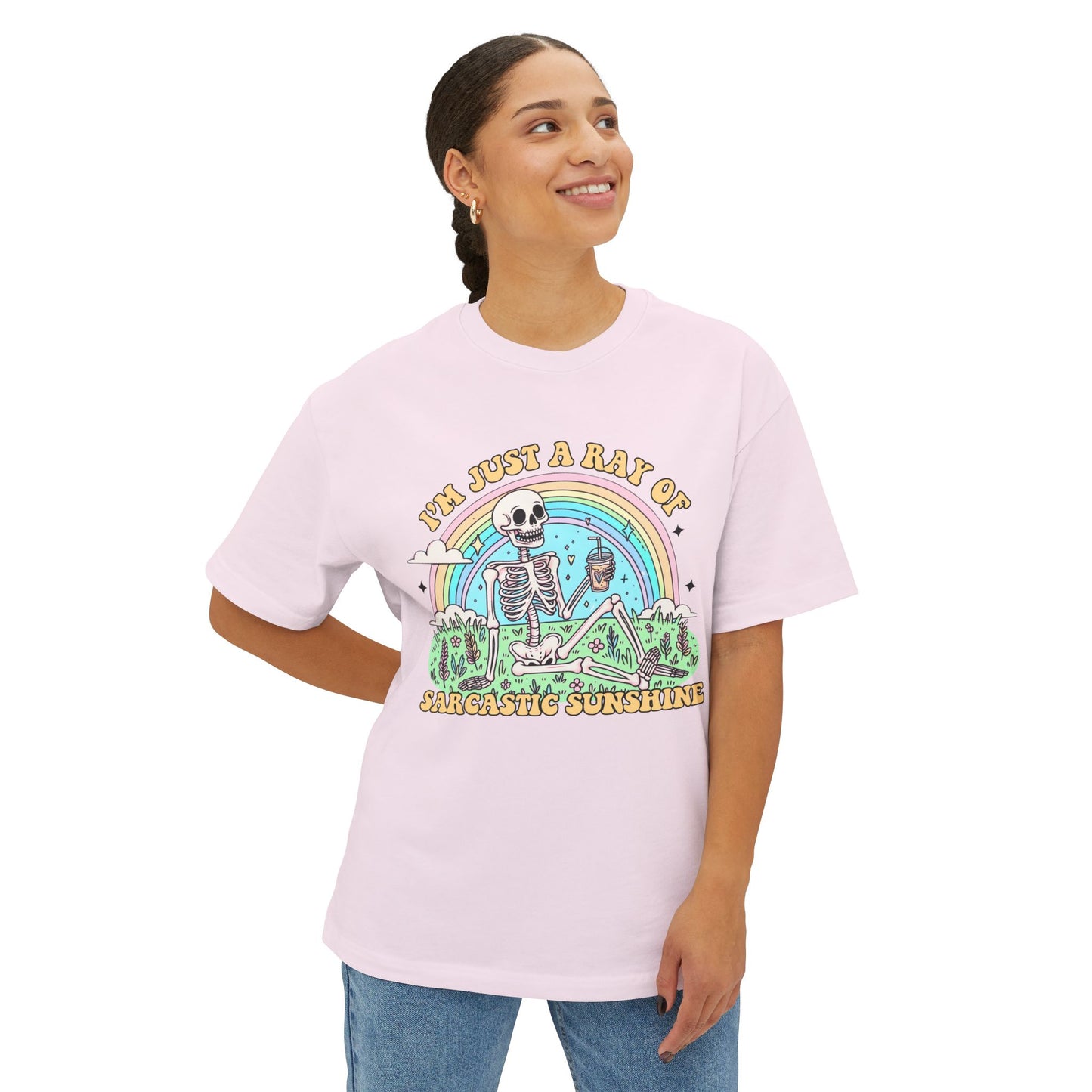 Sarcastic Skeleton Rainbow Oversized Tee