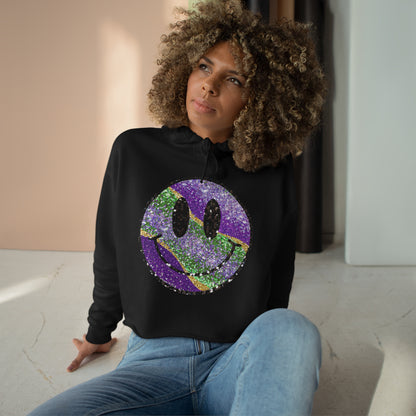 Mardi Gras Smiley Face Crop Hoodie