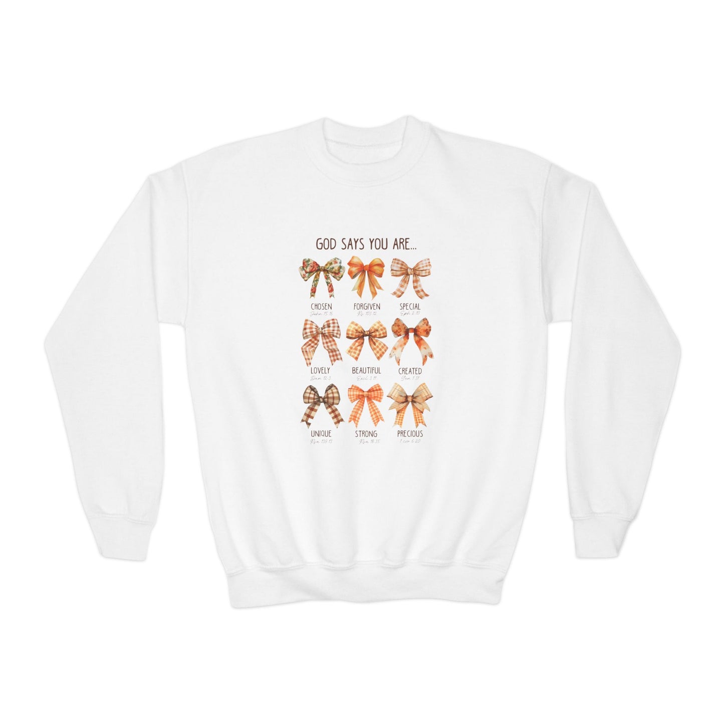 Coquette God Says Fall Youth Crewneck Sweatshirt