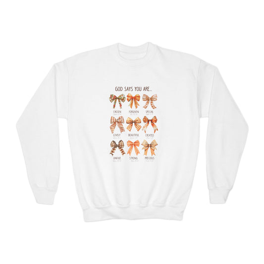 Coquette God Says Fall Youth Crewneck Sweatshirt