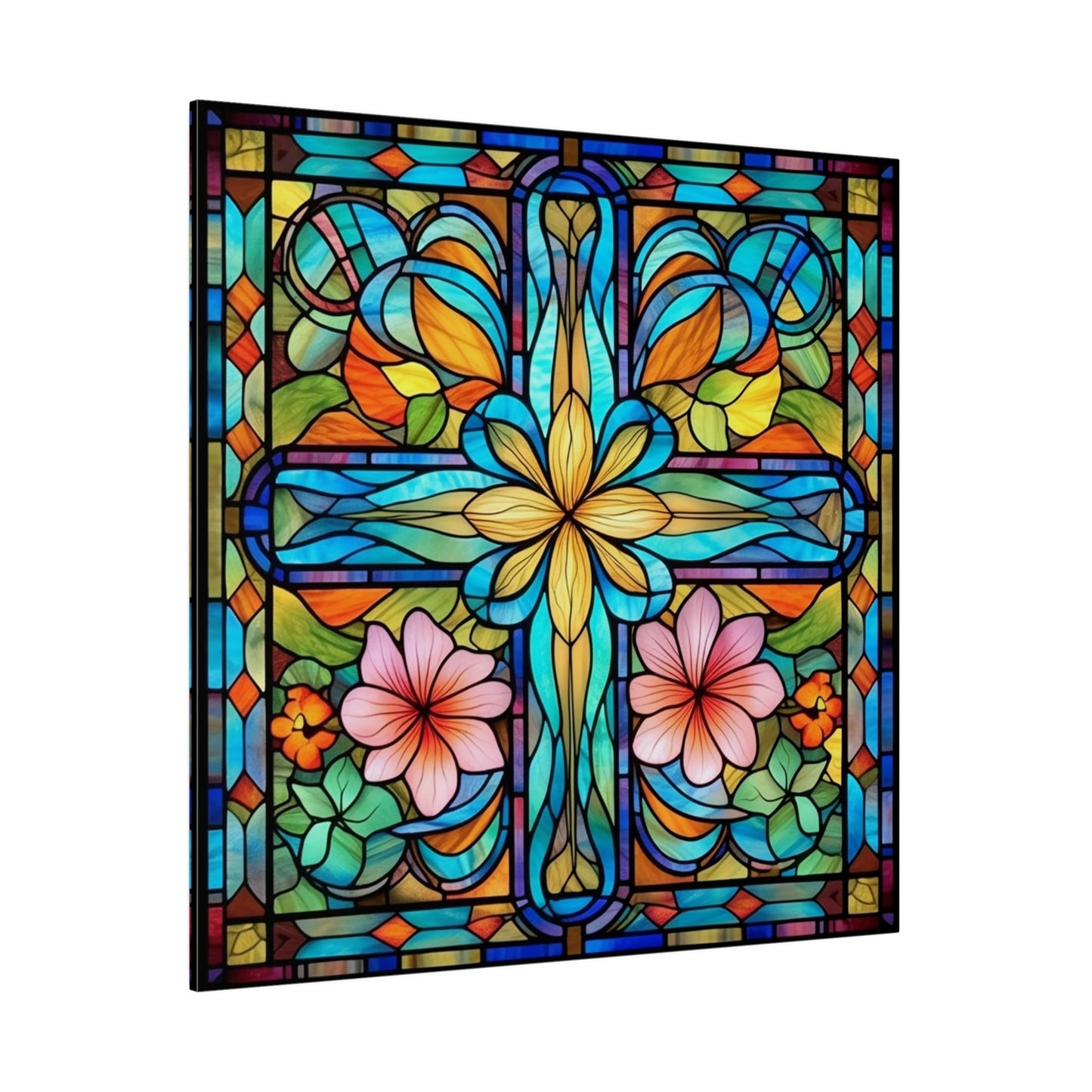 Stained Glass Cross Wall Art Matte Canvas