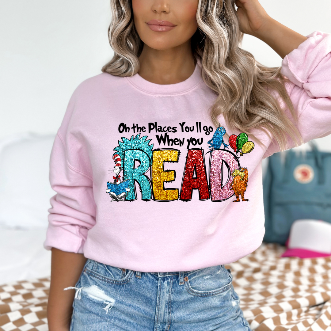 Dr. Seuss Oh the Places You Will Read Sweatshirt