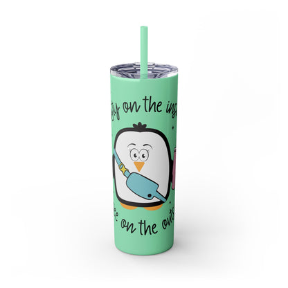 Funny Frosty on the Inside, Boujee on the Outside Skinny Tumbler with Straw, 20oz