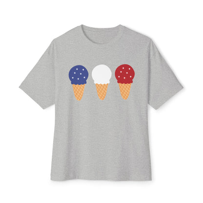 Red White and Blue Ice Cream Cone 4th of July Unisex Oversized Boxy Tee