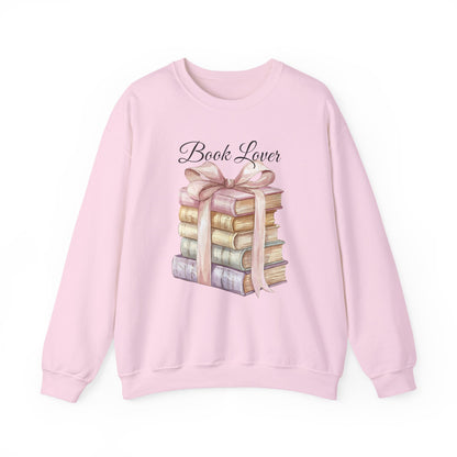 Book Lover Sweatshirt — Stack of Books with Ribbon Graphic