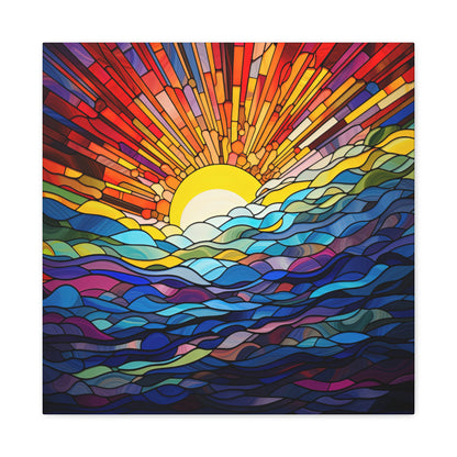 Faux Stained Glass Sunrise on the Ocean Canvas Gallery Wraps