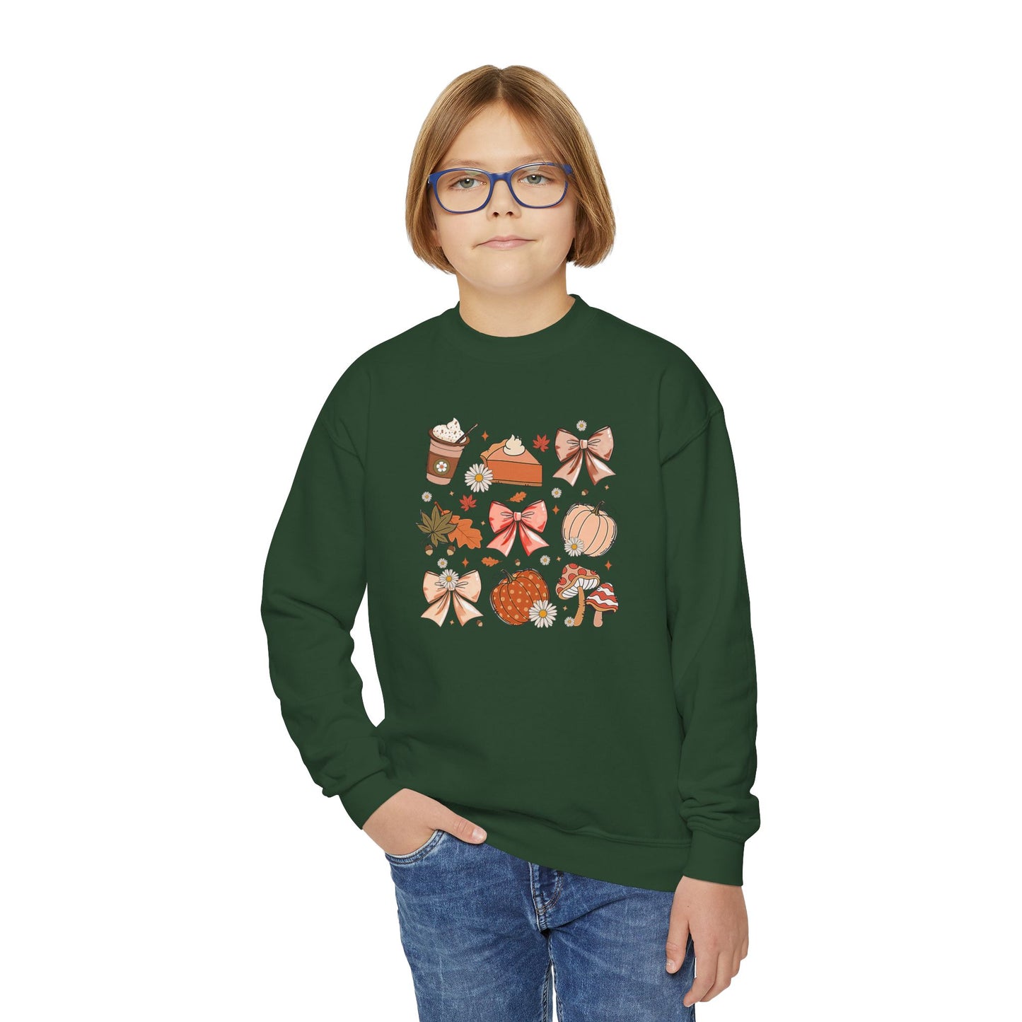 Fall Thanksgiving Vibes Youth Crewneck Sweatshirt