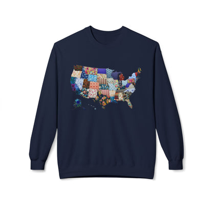 Quilted USA Map Crewneck Sweatshirt