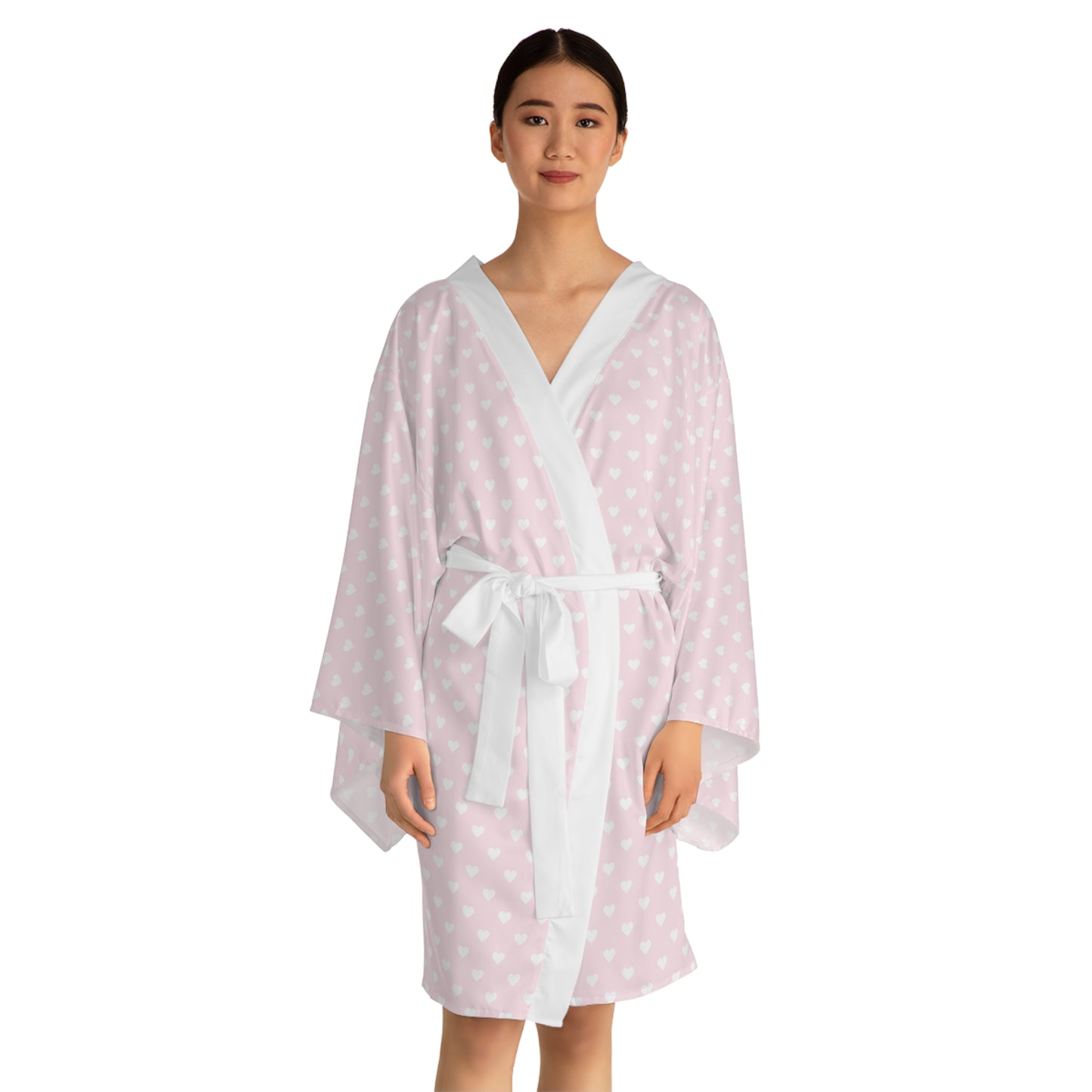 Coquette Pink Polka Dot Long Sleeve Kimono Robe