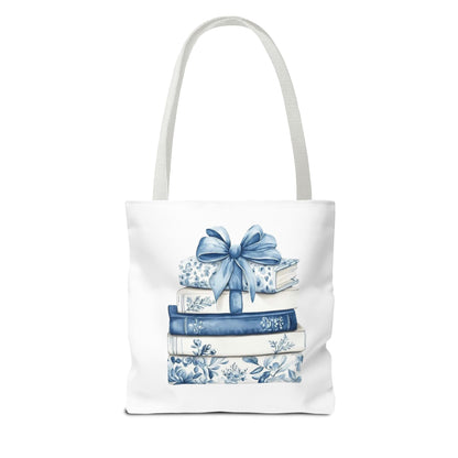 Blue Floral Book Stack Tote Bag
