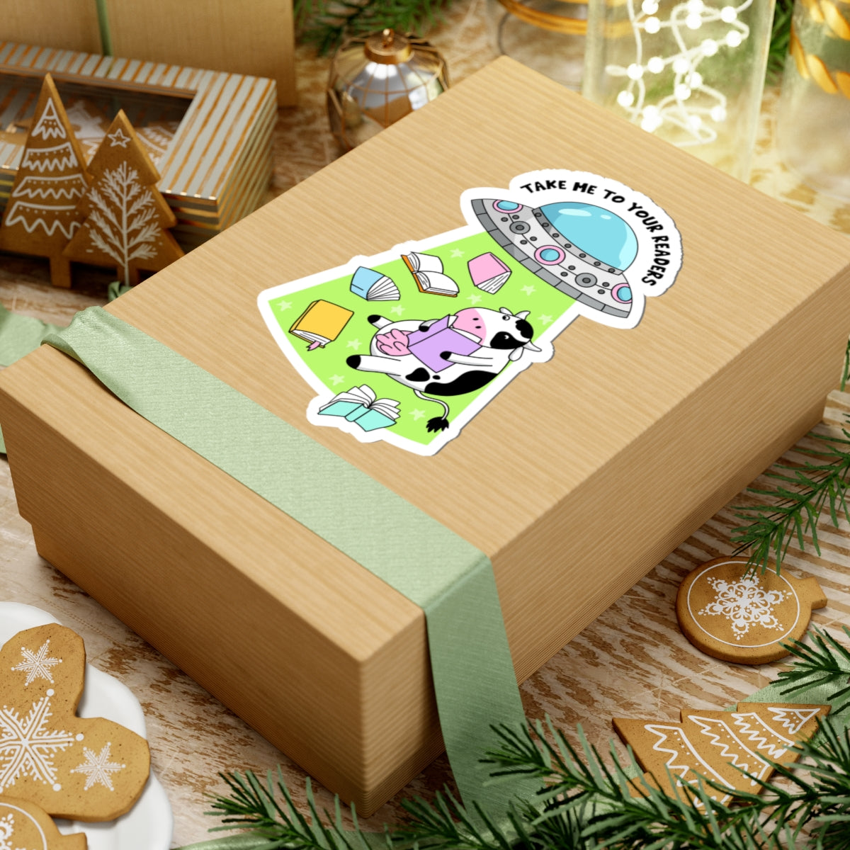 Book Lover Cow Reading Kiss-Cut Stickers