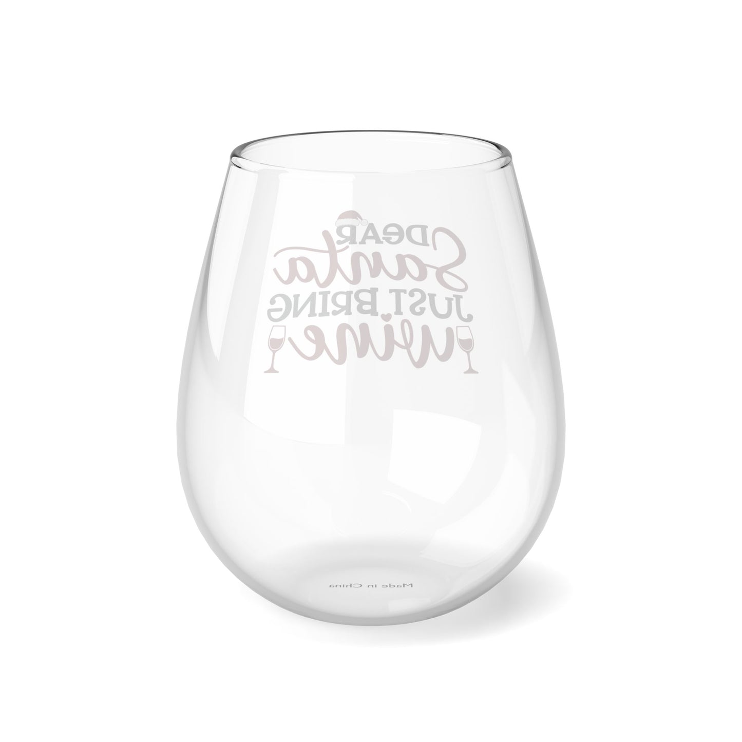 Dear Santa Just Bring Wine Christmas Stemless Wine Glass, 11.75oz