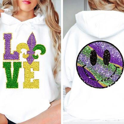 Mardi Gras LOVE Smiley Face Hoodie Sweatshirt