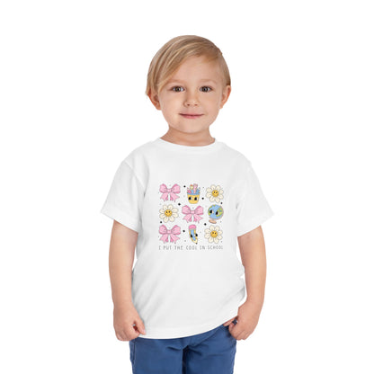 I Put the Cool in School Coquette Toddler Short Sleeve T-Shirt