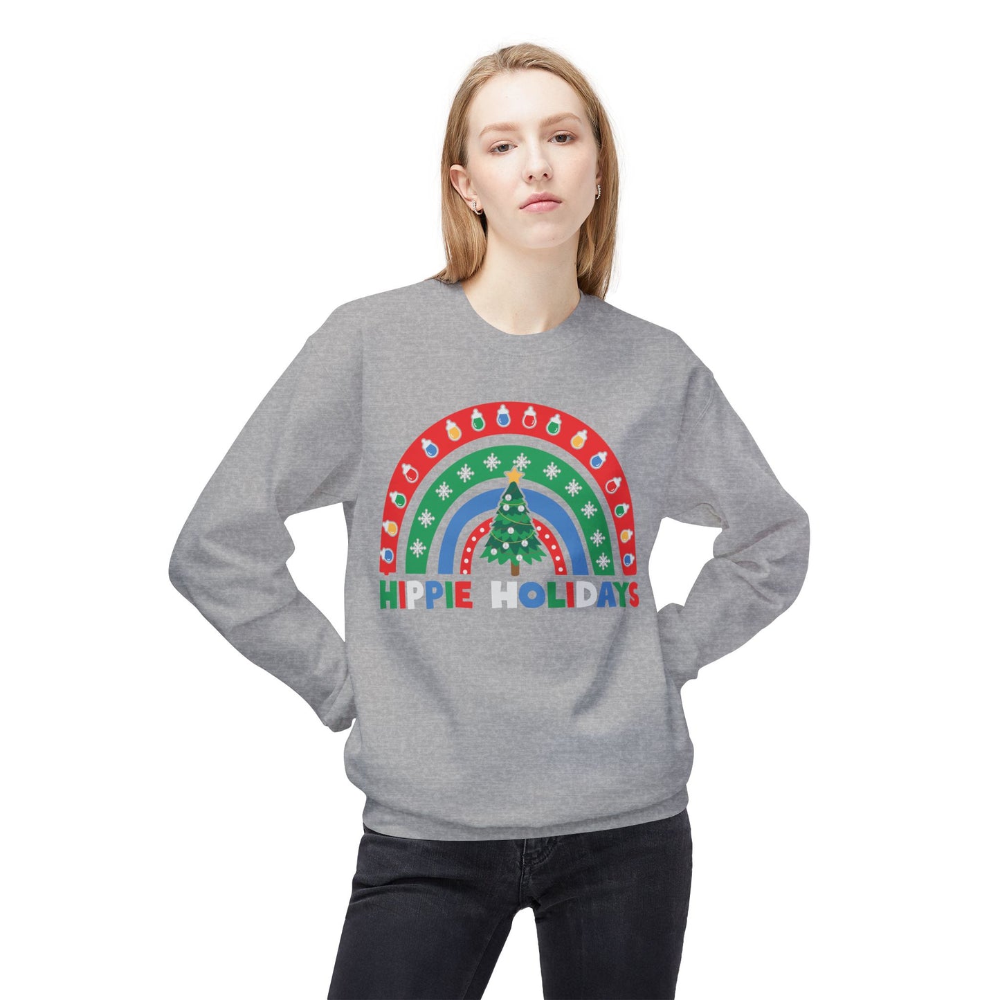Retro Rainbow Hippie Holidays Crewneck Sweatshirt