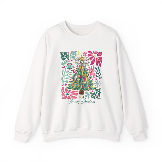 Festive Christmas Tree Floral Crewneck Sweatshirt