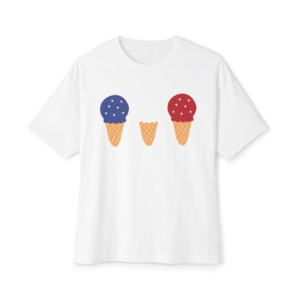 Red White and Blue Ice Cream Cone 4th of July Unisex Oversized Boxy Tee