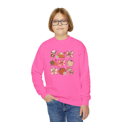 Fall Thanksgiving Vibes Youth Crewneck Sweatshirt