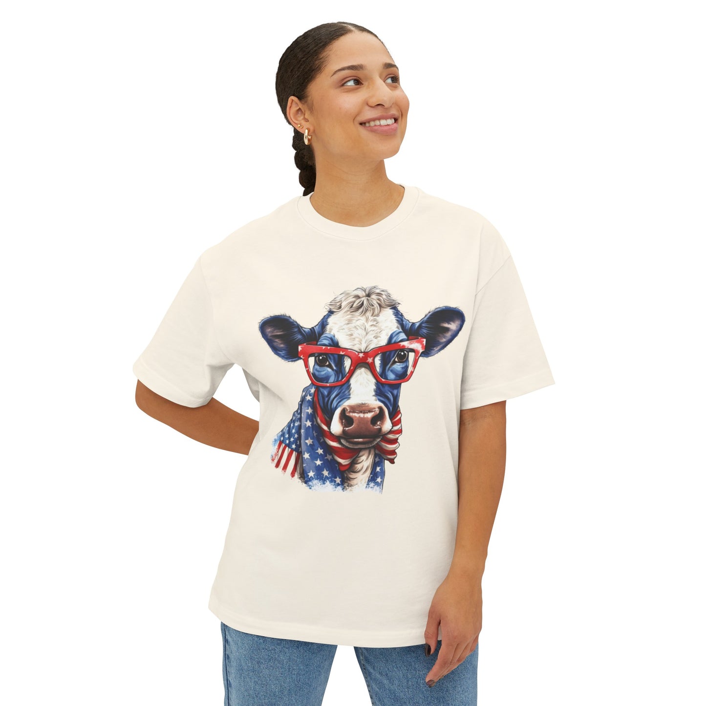 Patriotic Cow Unisex Oversized Boxy Tee