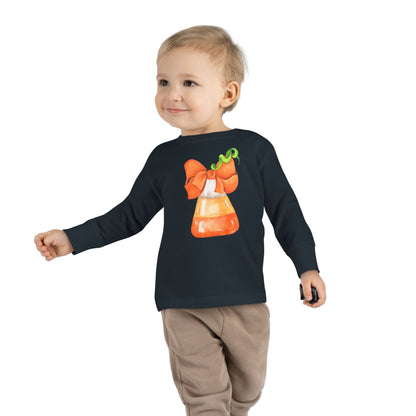 Candy Corn Coquette Halloween Toddler Long Sleeve Tee