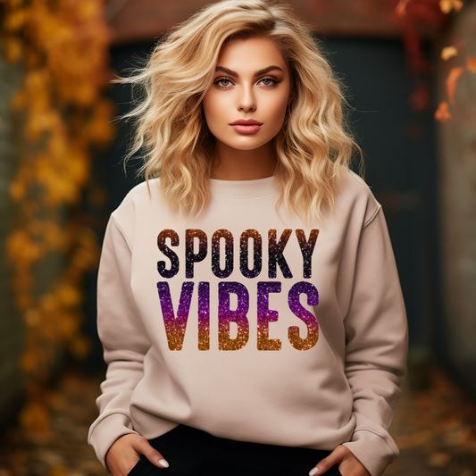 Spooky Vibes Glitter Halloween Sweatshirt