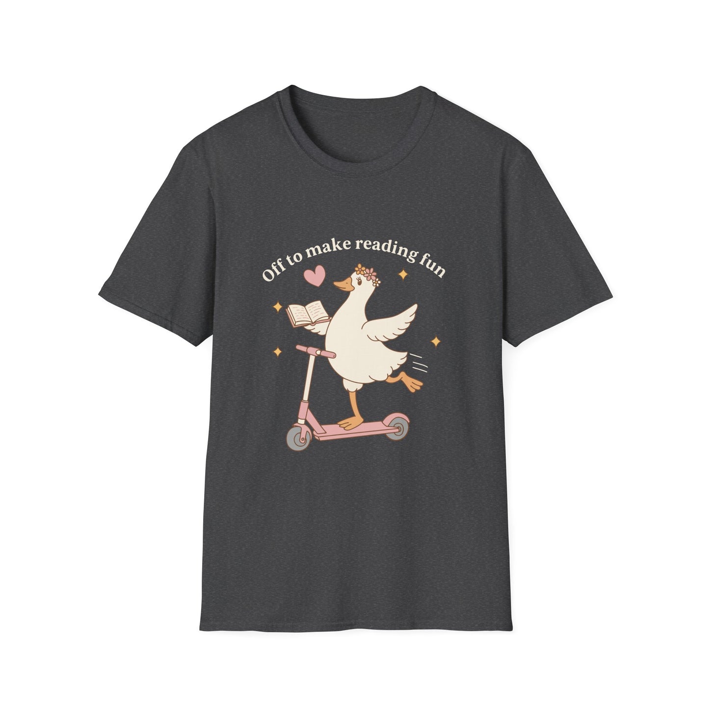 Reading Goose T‑Shirt — "Off to Make Reading Fun" Cute Book Lover Tee