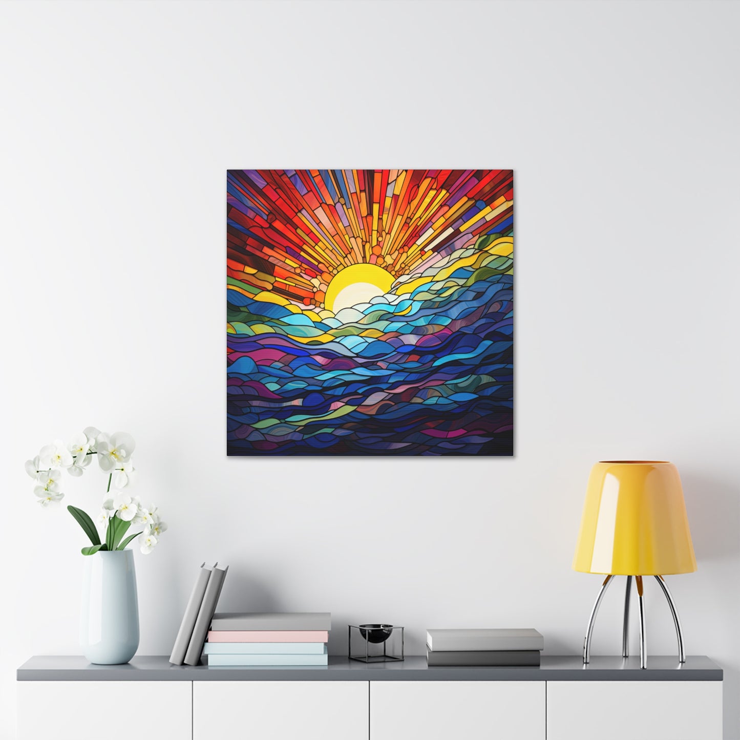 Faux Stained Glass Sunrise on the Ocean Canvas Gallery Wraps