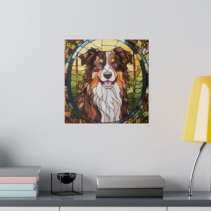 Stained Glass Australian Shepherd Dog Matte Canvas Wall Art