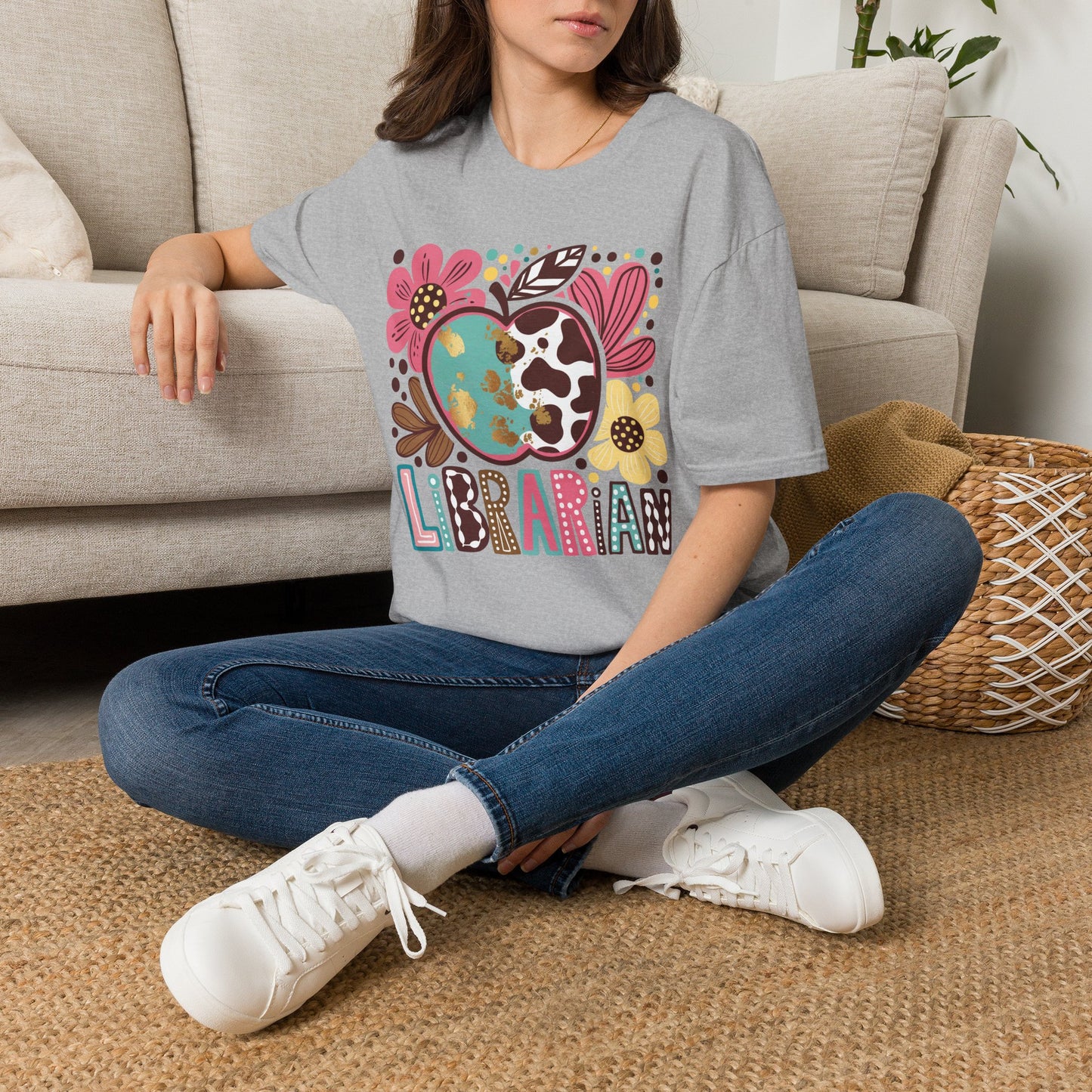 Librarian Floral Heart T‑Shirt