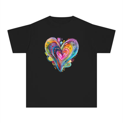 Youth Tee — Colorful Watercolor Heart Graphic Kids T-Shirt