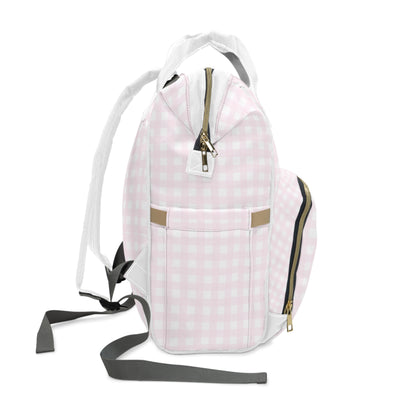 Pink and White Plaid Coquette Multifunctional Diaper Backpack